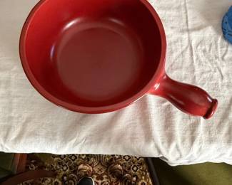 Emile Henry Flame Red Stoneware Fondue Pot