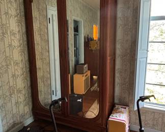 Antique French Louis XV Style Walnut Armoire with Mirrors