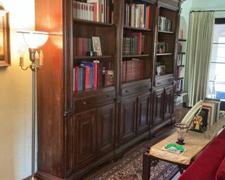 Monumental Carved Walnut English Victorian Two Piece Bookcase