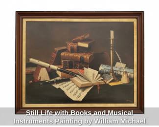 Still Life with Books and Musical Instruments Painting by William Michael Harnett after