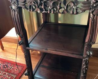 Carved Rosewood TwoTier Plant Stand with Ball and Claw Feet