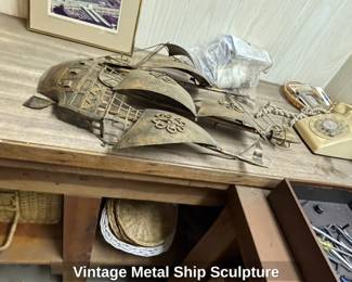 Vintage Metal Ship Sculpture