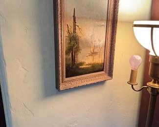 Vintage Brass Torchiere Floor Lamp with Frosted Glass Shade