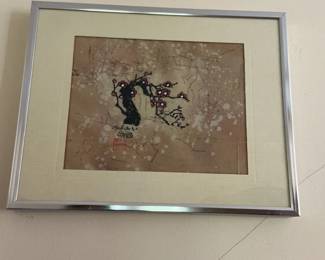 Vintage Chinese Scroll Painting Wall Art Plum Blossom Tree