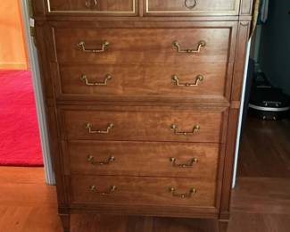 Vintage Drexel Triune Neoclassical Style Mahogany Highboy Dresser