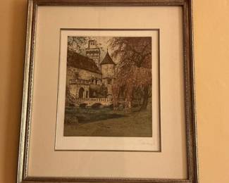 European Castle Landscape Etching by Peter Robert Keil