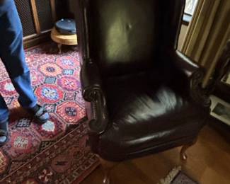 Dark Brown Leather Wingback Armchair by Bernhardt