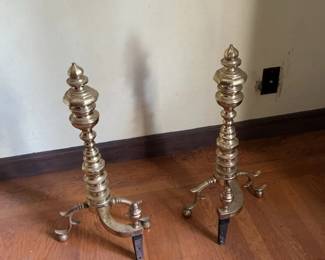 Brass Cannonball Andirons Set