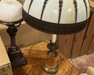 Victorian Slag Glass Table Lamp with Frosted Glass Accent Lamp