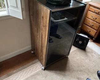 Vintage Stereo Cabinet with Glass Door and Casters