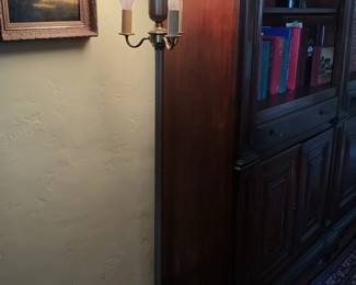 Art Deco Torchiere Floor Lamp with Frosted Glass Shade and Dual Bulbs