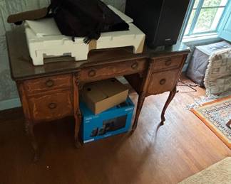 Antique Vanity Desk with Mirror and Lamp