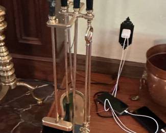 Vintage Brass and Black Marble Fireplace Tool Set