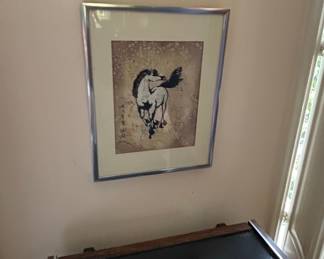 Framed Chinese Horse Painting by Xu Beihong Style