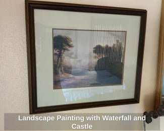 Landscape Painting with Waterfall and Castle