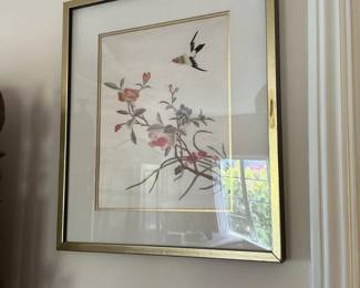 Framed Chinese Silk Embroidery of Bird and Flowers