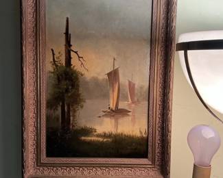 Vintage Marine Painting with Ornate Frame