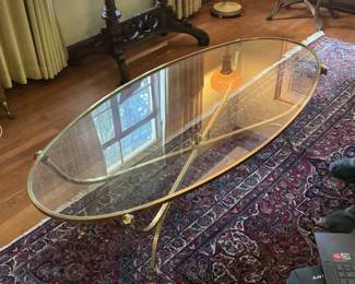 La Barge Hollywood Regency Brass and Glass Oval Coffee Table