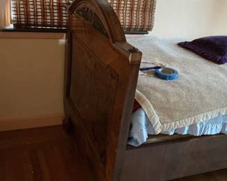 Antique Art Deco Burl Walnut Bed Frame