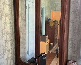 Antique French Louis XV Style Walnut Armoire with Mirrors B