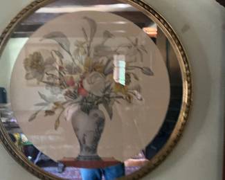 Oval Giltwood Mirror with Floral Etching