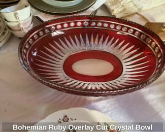 Bohemian Ruby Overlay Cut Crystal Bowl