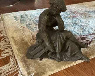 Art Nouveau Spelter Woman with Lyre Sculpture