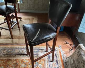 Pier 1 Brown Wood & Leather Bar Stools