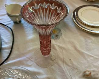 Pink Cut Crystal Pedestal Vase