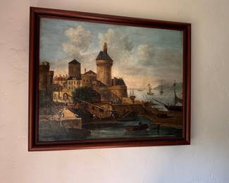 Seaport Scene Painting, possibly La Rochelle