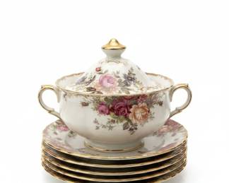 Wedgwood Queensware Blue and White Dinnerware Set and Floral Tea Set