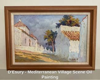 DEsury  Mediterranean Village Scene Oil Painting
