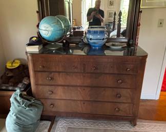 Antique Flame Mahogany Empire Style Dresser with Mirror