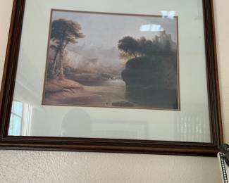 th Century River Landscape Painting with Castle Ruins