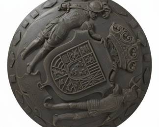 Cast Iron Plaque Depicting Knights and Heraldry, possibly Spanish