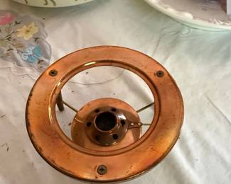 Vintage Copper Fondue Pot Stand with Burner and Wooden Handle  Possibly Culinox or Similar MidCentury Swiss Design
