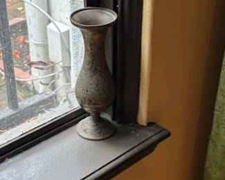 Vintage Etched Brass Vase Made in India