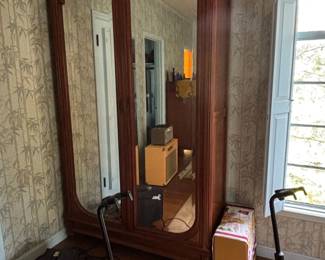 Antique French Louis XV Style Walnut Armoire with Mirrors