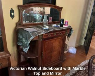 Victorian Walnut Sideboard with Marble Top and Mirror