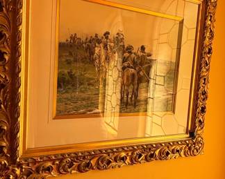 Frederic Remington "The Cowboy" Print in Ornate Gilt Frame