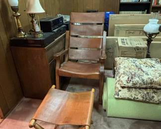 Vintage Costa Rican Leather Sling Chair and Ottoman