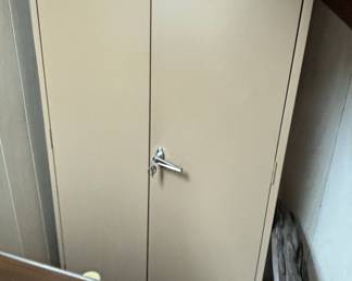 Vintage Tan Metal Storage Cabinet with Keyhole Lock