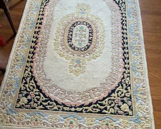Aubusson Style Oval Rug with Floral Medallion
