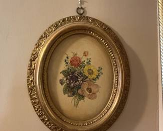 Set of Two Oval Giltwood Framed Floral Prints