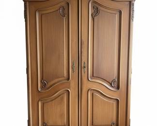 French Country Hand Carved Pine Armoire Wardrobe
