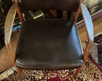 MidCentury Modern Walnut Armchair with Black Vinyl Upholstery
