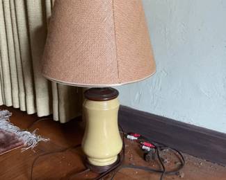 MidCentury Ceramic Table Lamp with Woven Shade