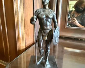 Bronze Statue of a Roman Soldier with Spear and Shield