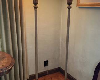 Pair of Art Nouveau Torchiere Floor Lamps with Frosted Glass Shades