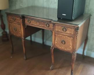 Antique Marquetry Vanity Desk with Glass Top